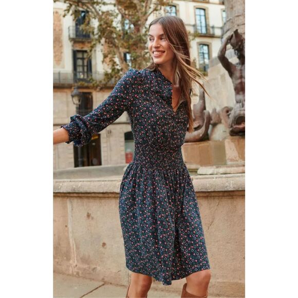 NWOT BODEN Smocked Jersey Shirt Dress, $128 Sz 8 E18 - Picture 1 of 12